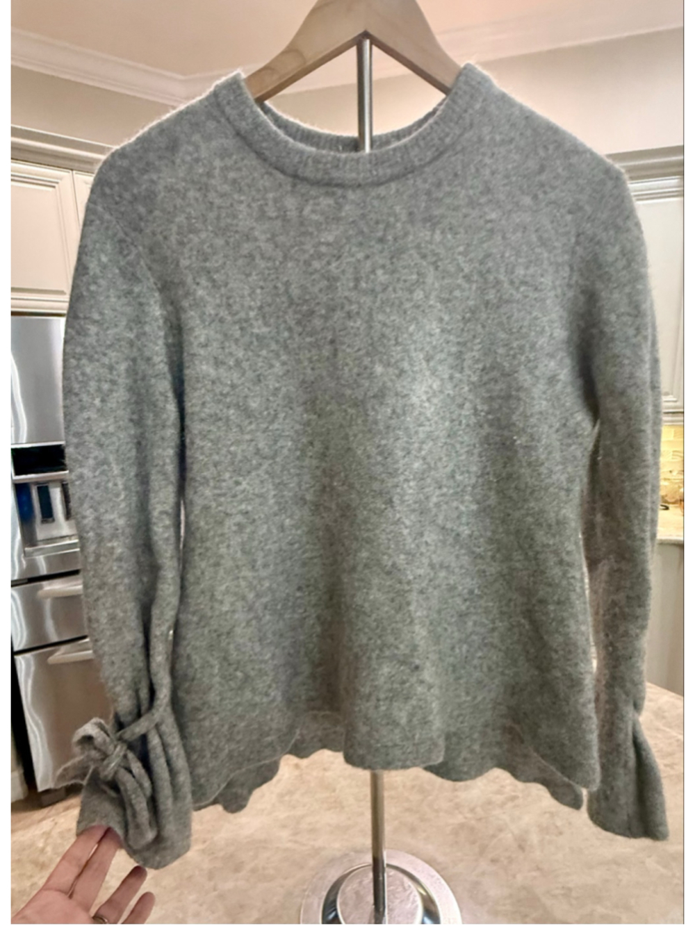 Babaton The Group Grey Crew Neck boiled wool Sweater with Tie Sleeves Size S